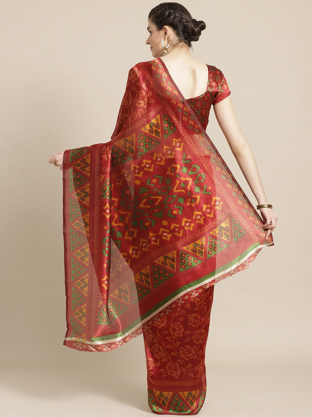 Saree Mall Rust Red & Mustard Yellow Printed Saree - Distacart