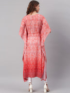 Janasya Peach-Coloured Ethnic Motifs Dyed Thread Work Georgette Kaftan Kurta - Distacart