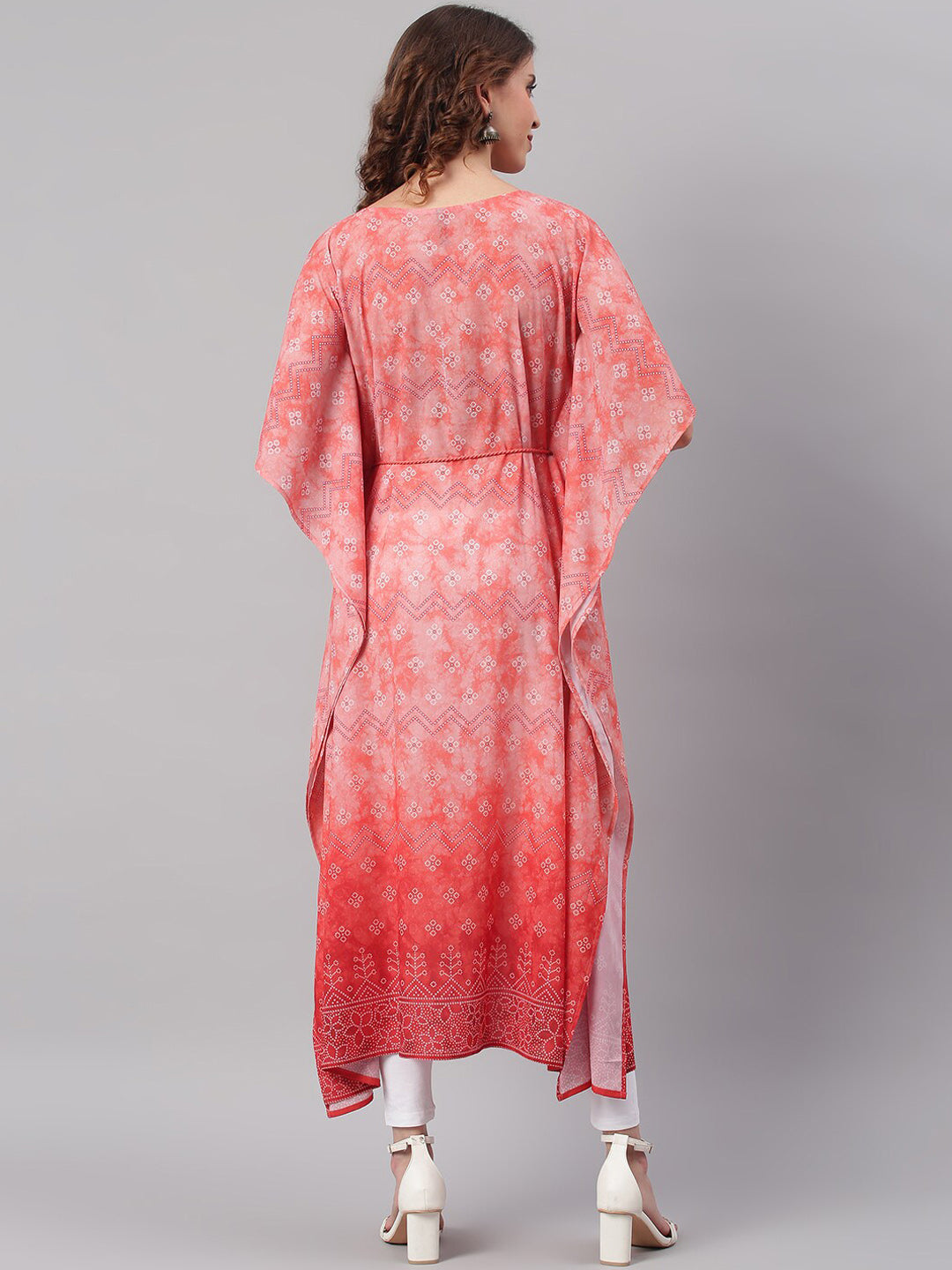 Janasya Peach-Coloured Ethnic Motifs Dyed Thread Work Georgette Kaftan Kurta - Distacart