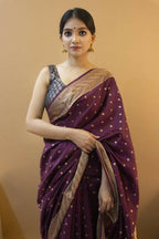 DEIANA'S Beautiful Designer Golden zari Soft Lichi Silk Saree - Wine