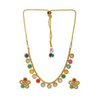 Multi Colored Stone in Gold Choker with Earrings (Multi Color) - Ruby Raang