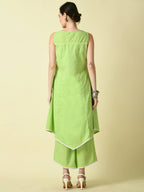 Myshka Women's Green Embroidered Kurta With Palazzo