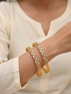 NVR Women Set of 2 Gold Plated CZ Stone Bangle - Distacart