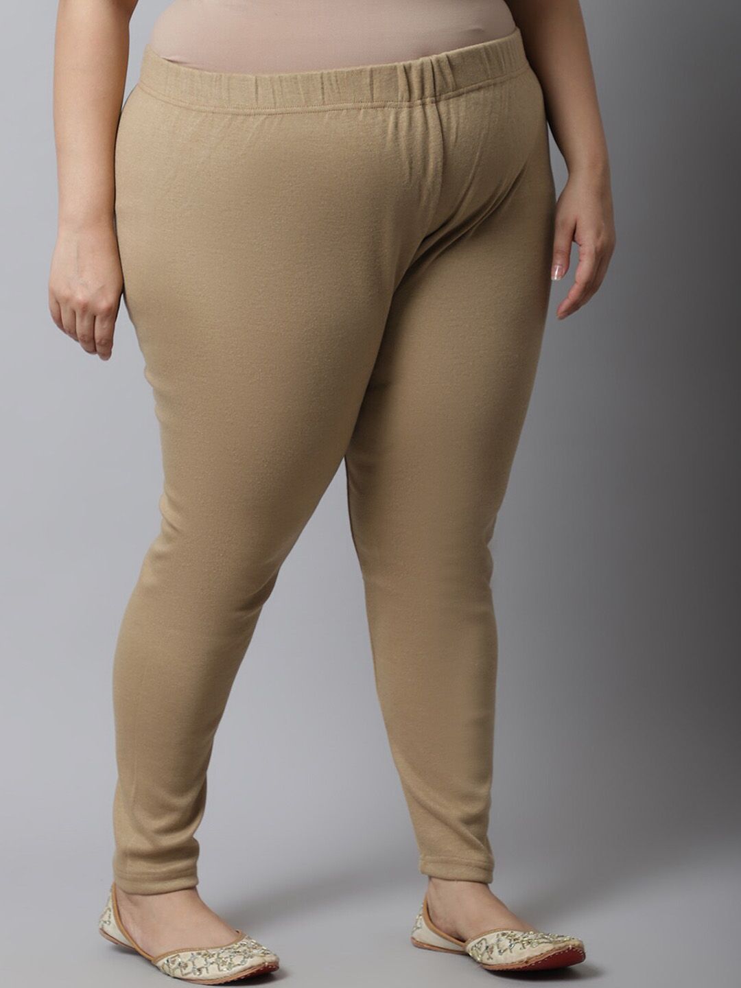 TAG 7 Women Plus size Beige Solid Leggings