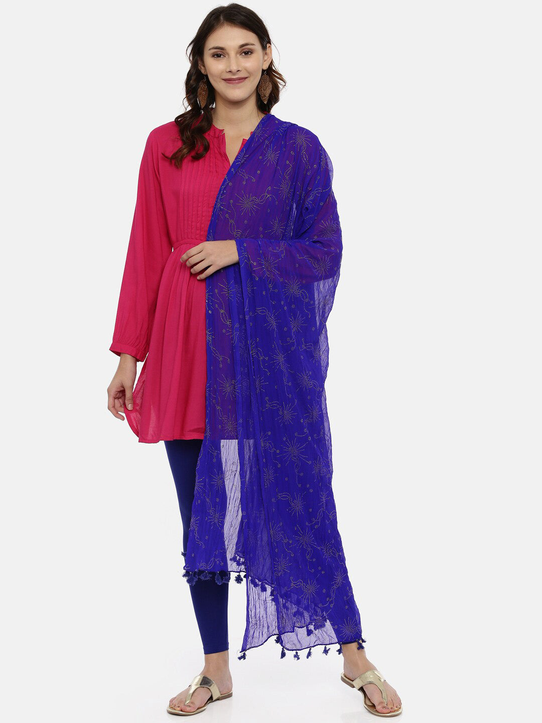 Souchii Blue & Gold-Toned Embellished Dupatta - Distacart