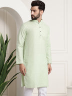 Sojanya Men Green Dobby Checked Straight Kurta