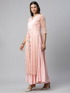 Ahalyaa Women Pink Crepe & Net Foil Print Dress - Distacart