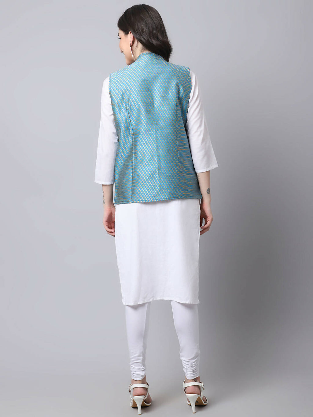 Even Apparels Blue Bansari Silk Open Front Gillet - Distacart