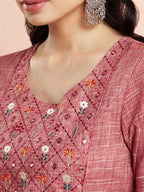 Aks Ethnic Motifs Embroidered Mirror Work Detailed Cotton Straight Kurta