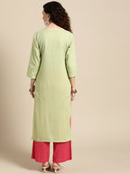 Sangria Women Green Floral Printed Thread Work Floral Kurta