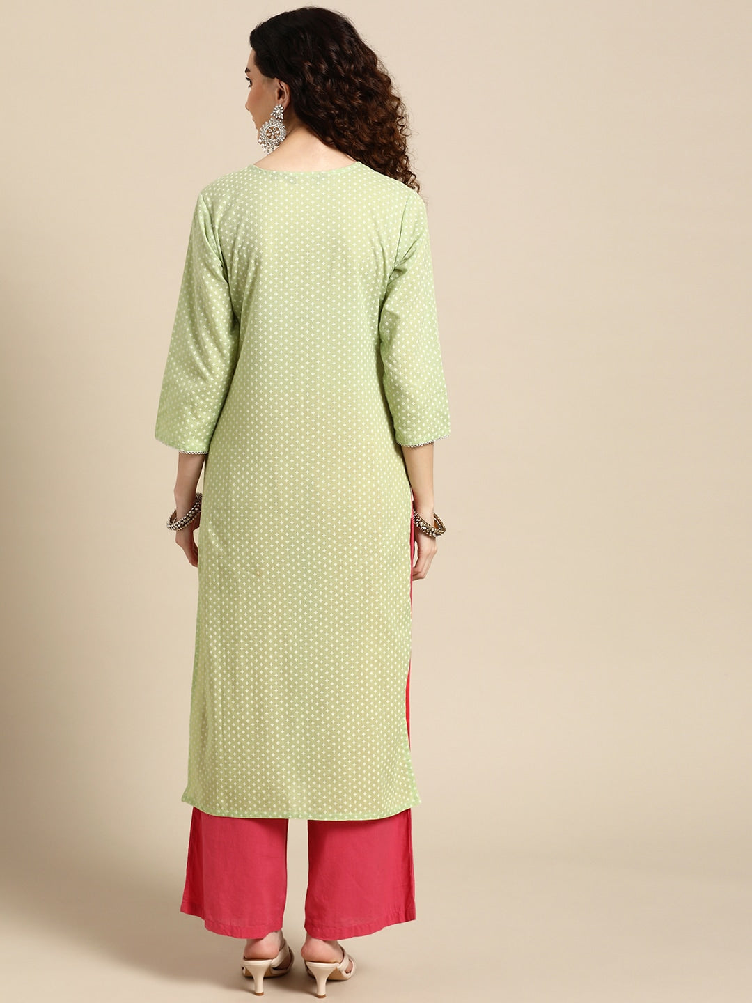 Sangria Women Green Floral Printed Thread Work Floral Kurta