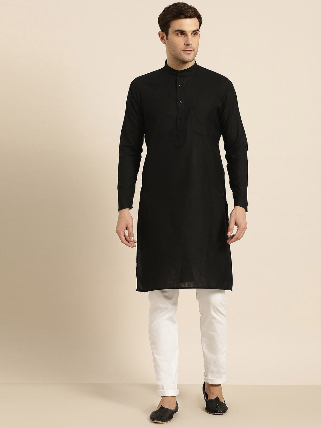 Sojanya Men Black Solid Straight Kurta