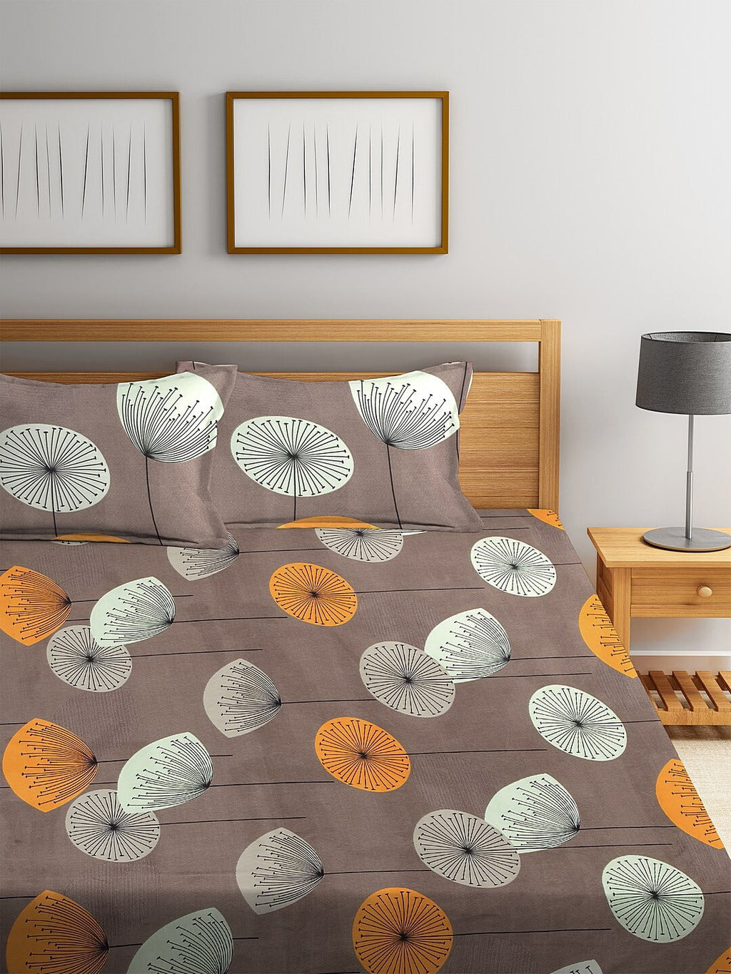KLOTTHE Brown & Yellow Floral 210 TC Cotton Bedsheet with Pillow Cover - Distacart
