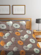 KLOTTHE Brown & Yellow Floral 210 TC Cotton Bedsheet with Pillow Cover - Distacart