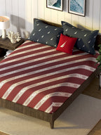 Nautica Noridge Red & White Printed Cotton 160 TC King Bedsheet with 2 Pillow Covers
