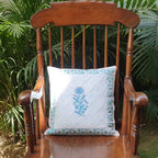 The Decor Nook Blue Dahlia Print Cushion Cover