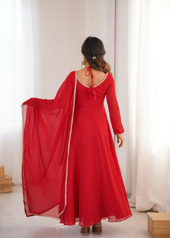 Lehenga Mart Designer Anarkali Suit With Kurta, Dupatta For Women-Red - Distacart