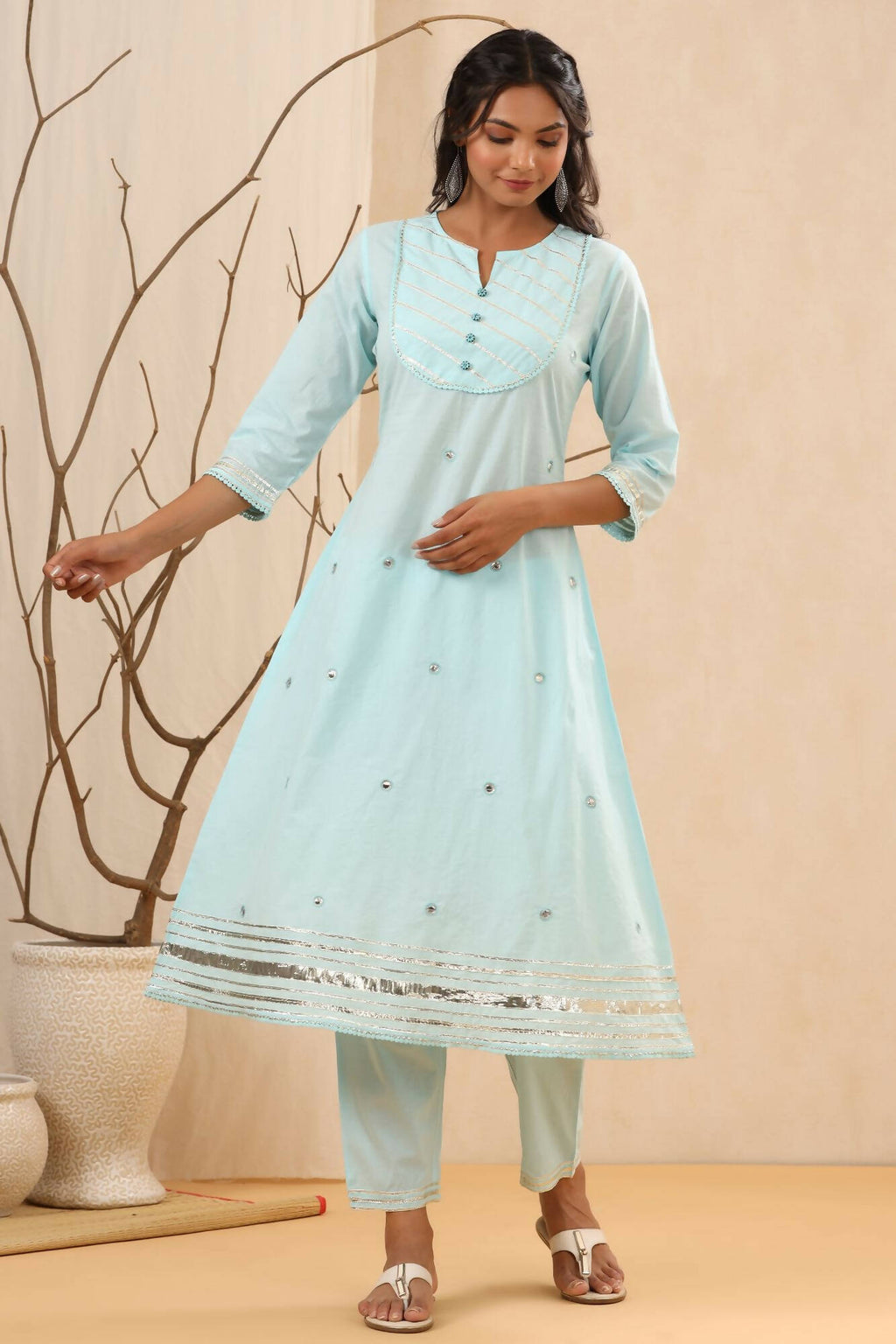 Juniper Women Skyblue Cambric Gotta Work Straight Kurta Sets - Distacart