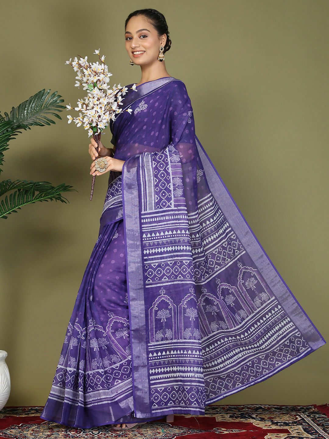 Shree Shyam Fashion Cotton Violet Saree - Distacart
