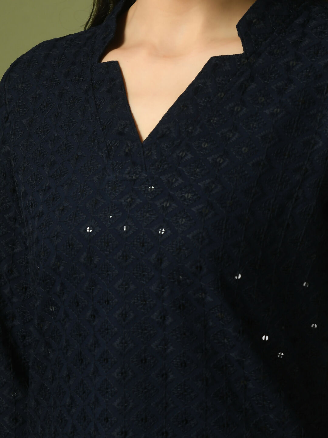 Myshka Women's Navy Blue Embellished Cotton Regular Party Tunic