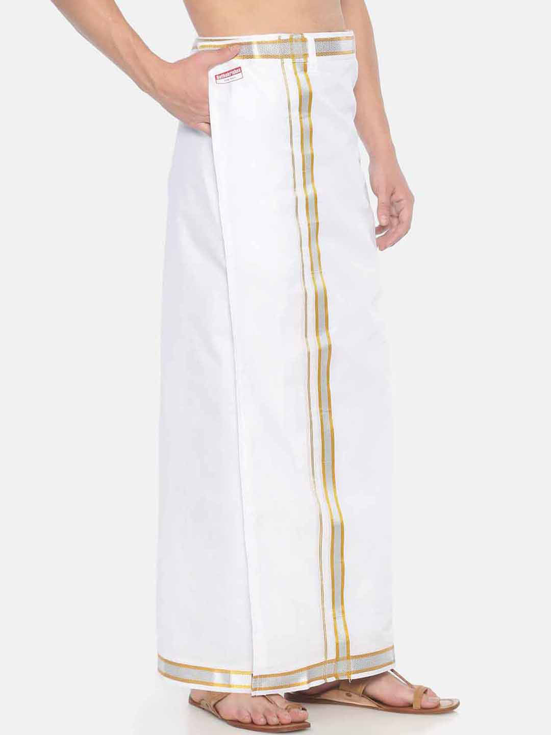 Sethukrishna Men White Solid Readymade Pocket Dhoti - Distacart