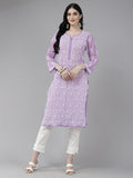 ADA Women Purple & White Ethnic Motifs Embroidered Chikankari Georgette Kurta