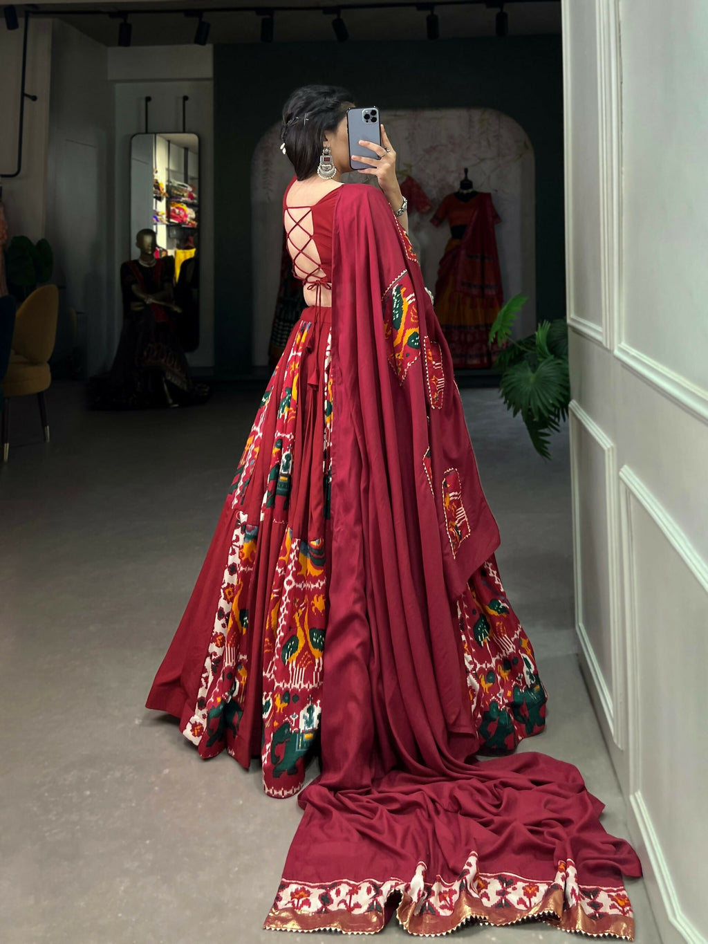 Vastranavya Navaratri Special Rayon with Printed Silk Lehenga with Stitched Choli - Mustard