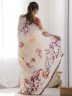 Designer Partywear Georgette Cream Fancy Saree-Druga