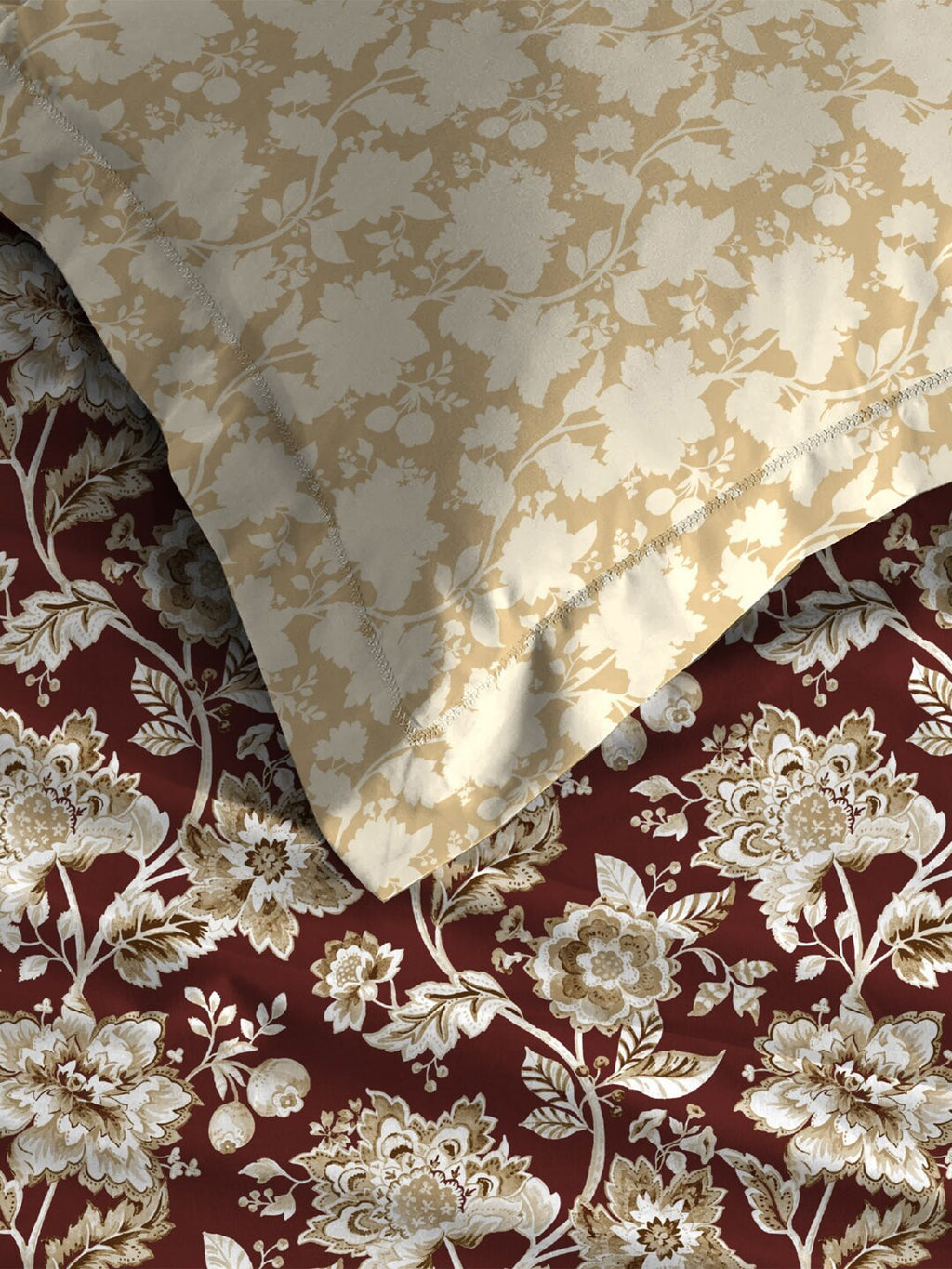 MYTRIDENT Red White Ethnic Motifs Cotton 120 TC Queen Bedsheet With 2 Pillow Covers