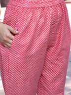 Sangria Pink Bandhani Printed Pure Cotton Angrakha Kurta With Trousers & Dupatta