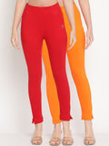 TAG 7 Set Of 2 Red & Orange Solid Leggings