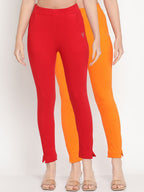 TAG 7 Set Of 2 Red & Orange Solid Leggings