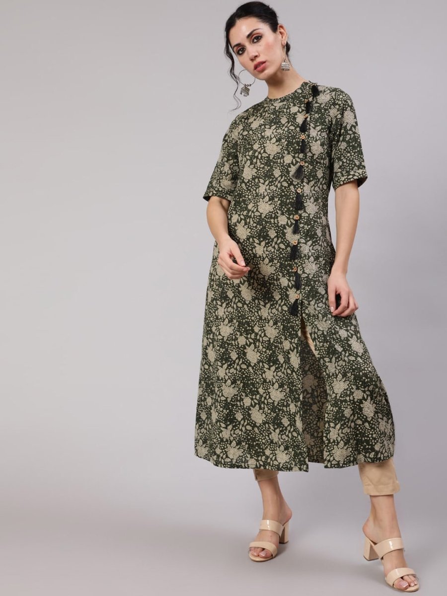 Aks Floral Printed Cotton A-Line Kurta