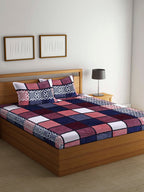 Stylespace by Isha Pink Geometric 300 TC Warm Velvet King Bedsheet & 2 Pillow Covers