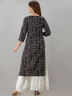 HERE&NOW Black Tie Up Neck Bandhani Printed Gotta Patti Kurta