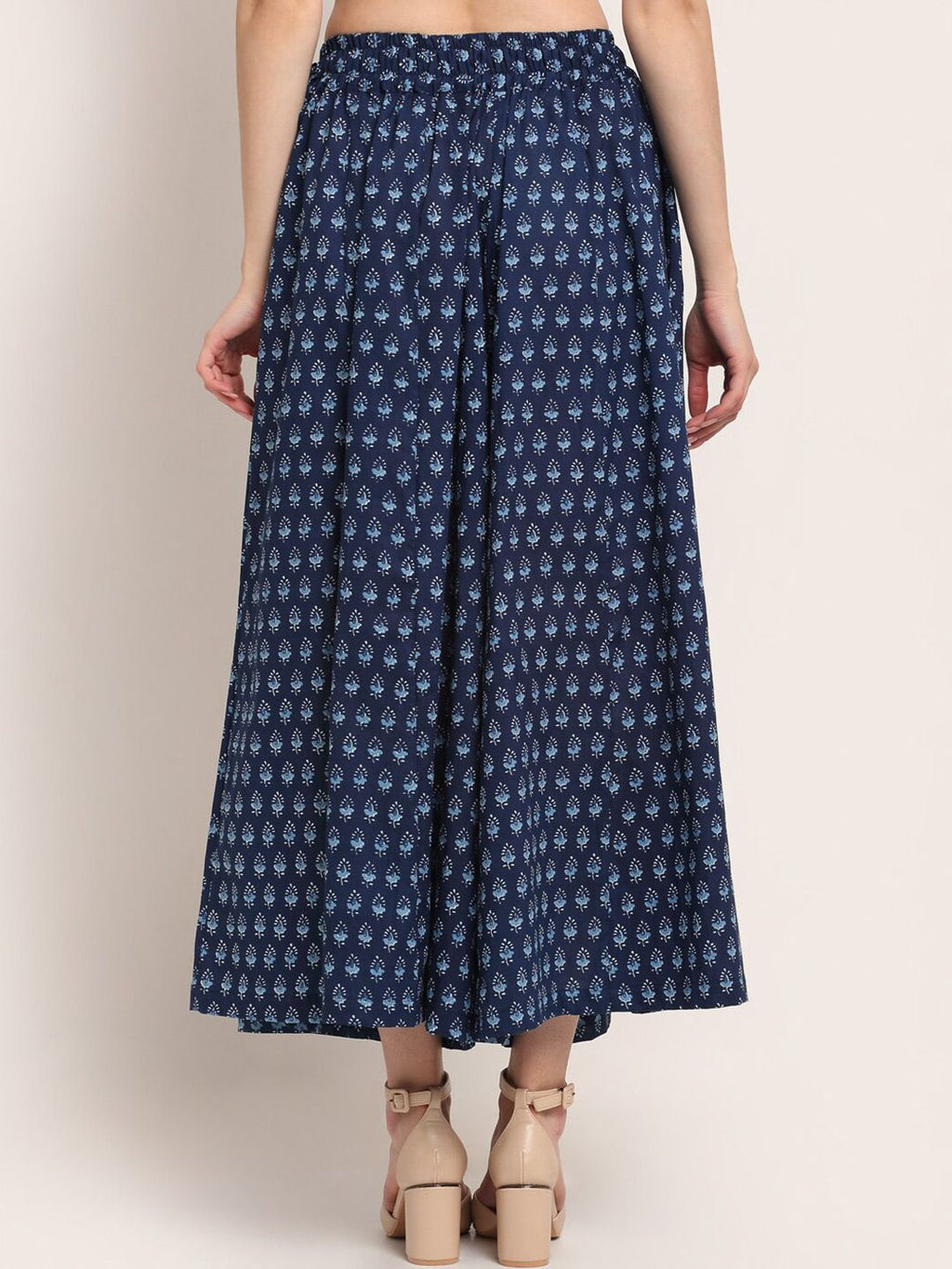 TAG 7 Women Navy Blue Printed Flared Palazzos