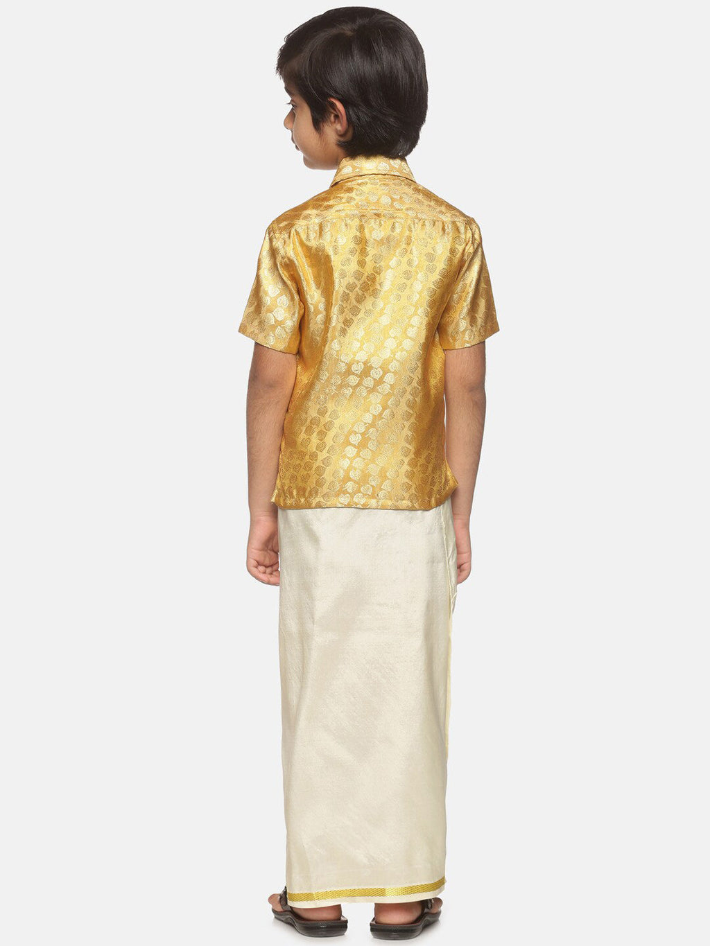 Sethukrishna Boys Gold-Toned Self Design Shirt with Dhoti