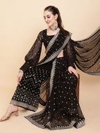 Sangria Black & White Embellished Sequinned Pure Georgette Palazzo Saree - Distacart