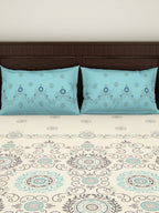 SPACES Reagalis Cream Ethnic Motifs 140 TC Cotton Queen Bedsheet & 2 Pillow Covers