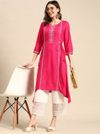 Sangria Floral Embroidered Mirror Work Kurta