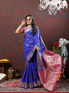 Lorenvalley Fashion Blue Soft Silk Woven Design Zari Weaving Saree