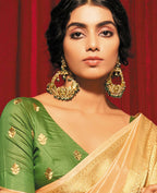 Peach Silk Striped Pattren Saree With Unstitched Blouse Piece - Zyanya