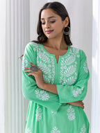 HOUSE OF KARI Floral Embroidered Chikankari A-Line Kurta