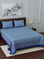 LIVING ROOTS Blue & White Ethnic Motifs 210 TC King Bedsheet With 2 Pillow Covers