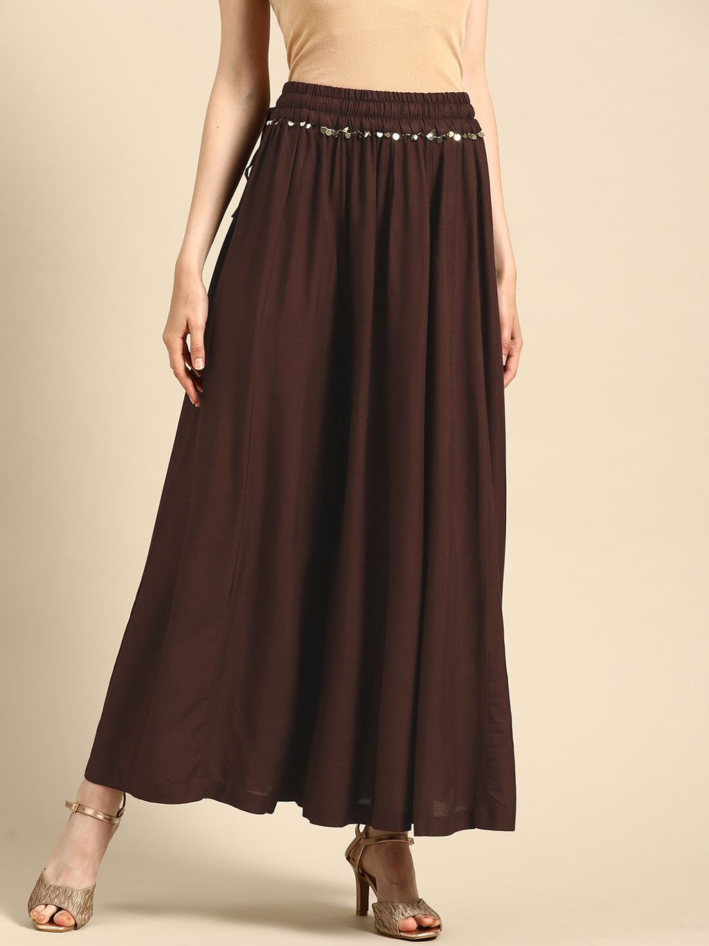 TAG 7 Women Coffee Brown Solid Flared Palazzos