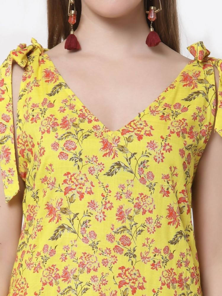 Myshka Yellow Color Cotton Printed Dress