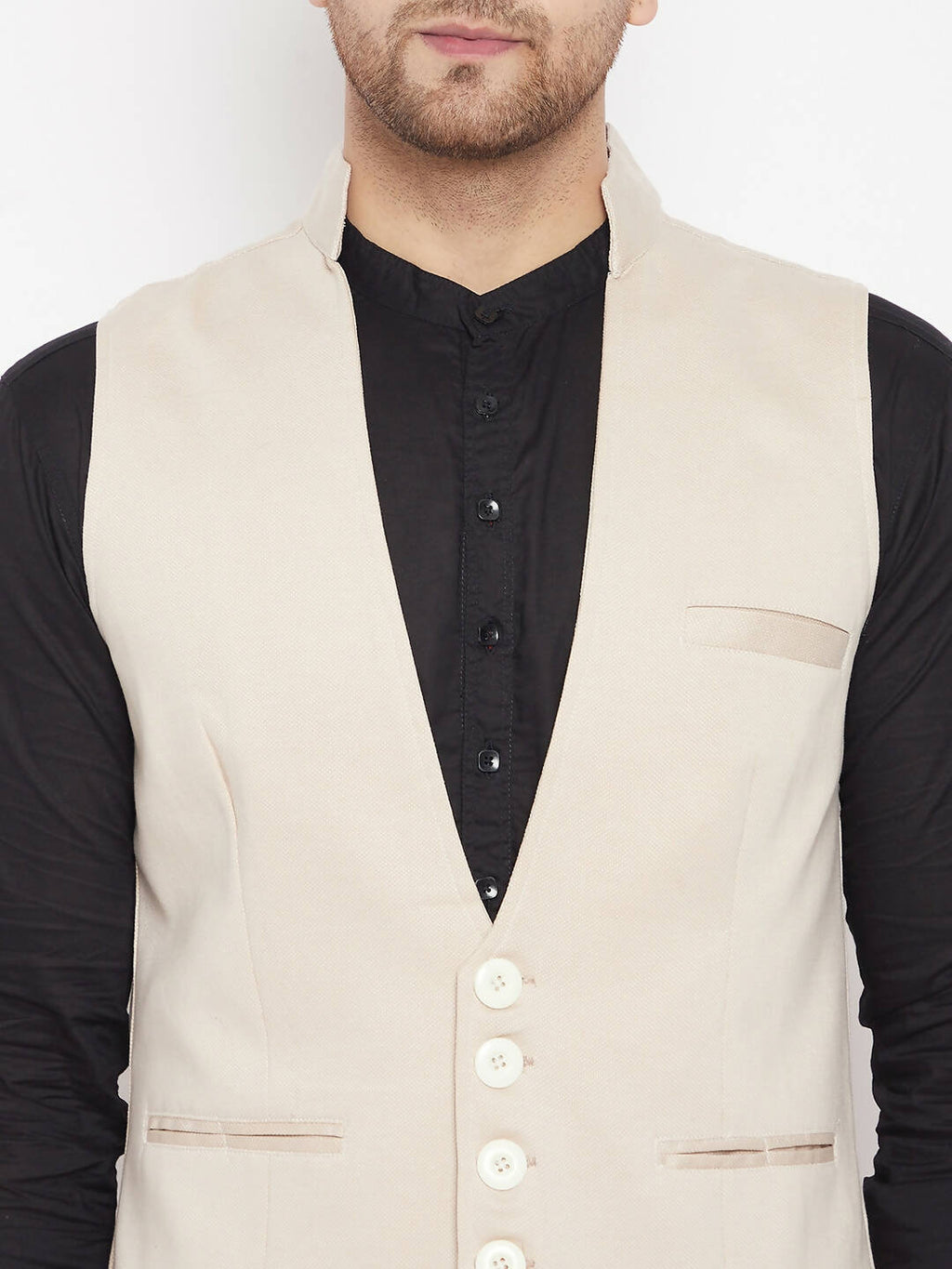 Even Apparels Cream Merino Men Woven Nehru Jacket - Distacart