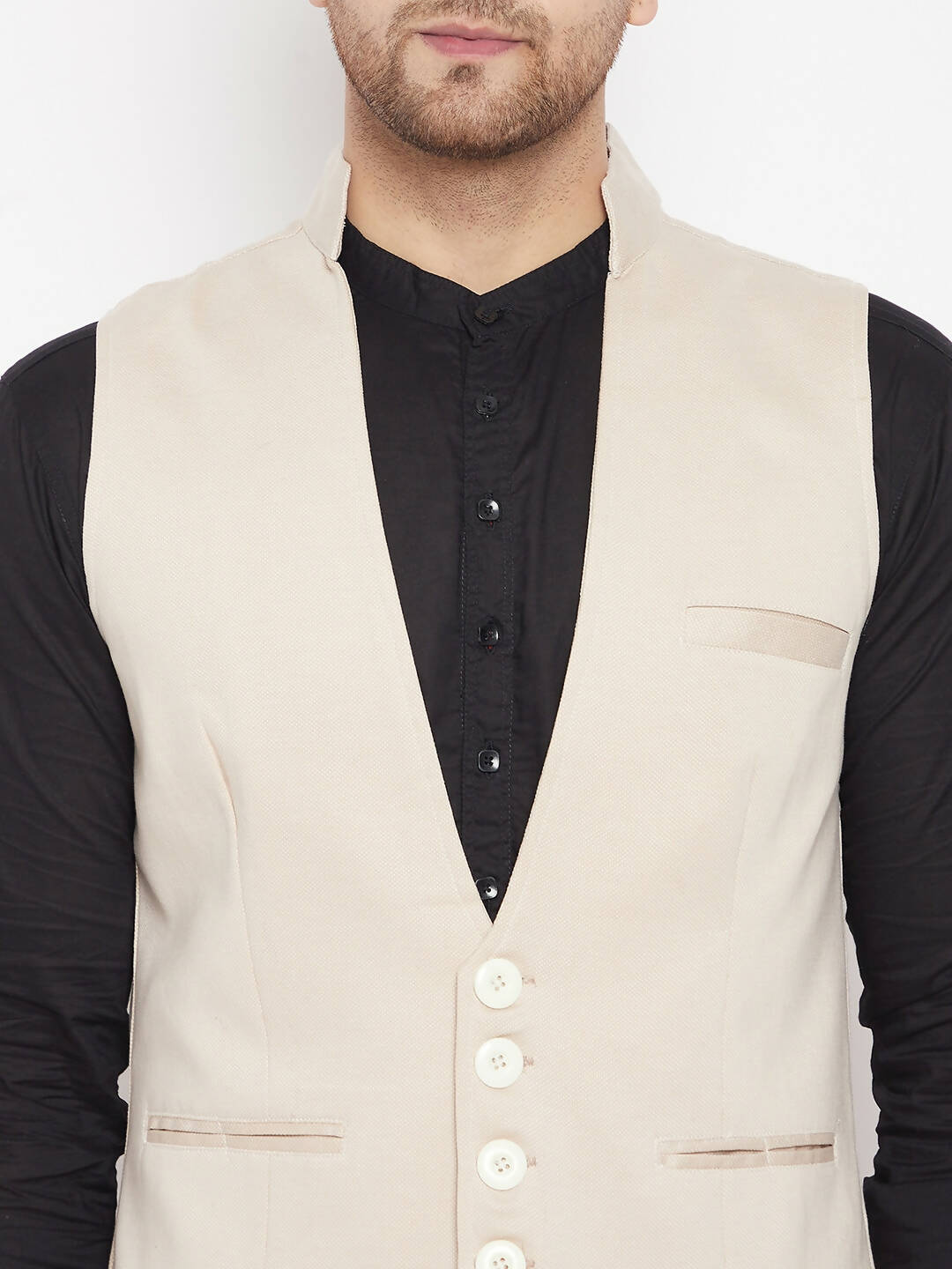 Even Apparels Cream Merino Men Woven Nehru Jacket - Distacart