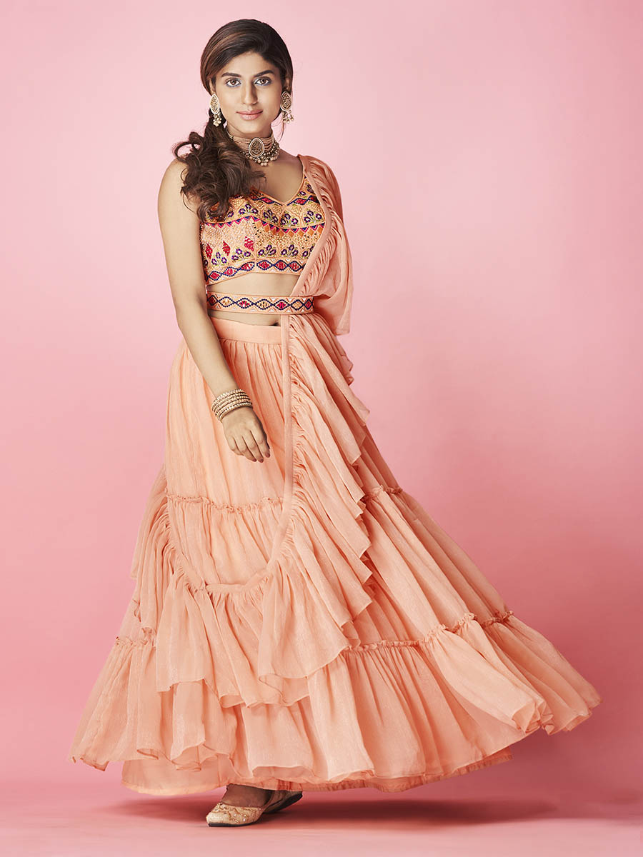 Myra Peach Art Silk Designer Lehenga