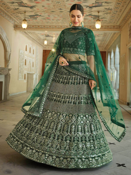 Myra Green Soft Net Embroidered Lehenga